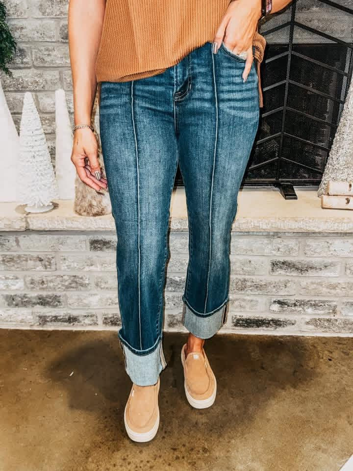 Risen Center Seam Cuffed Jeans