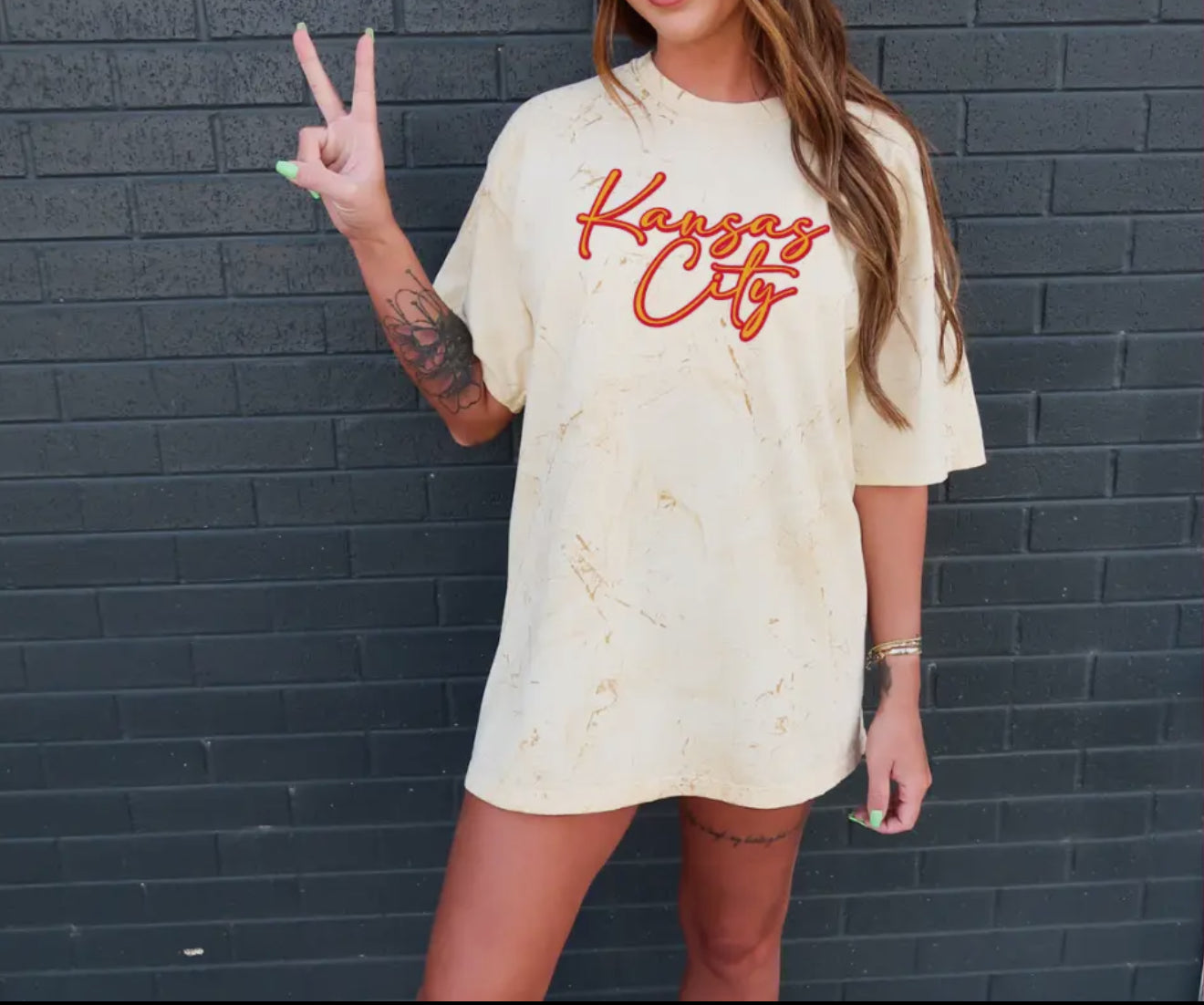 Red Gold Kansas City Script On Yellow Tie Dye Tee