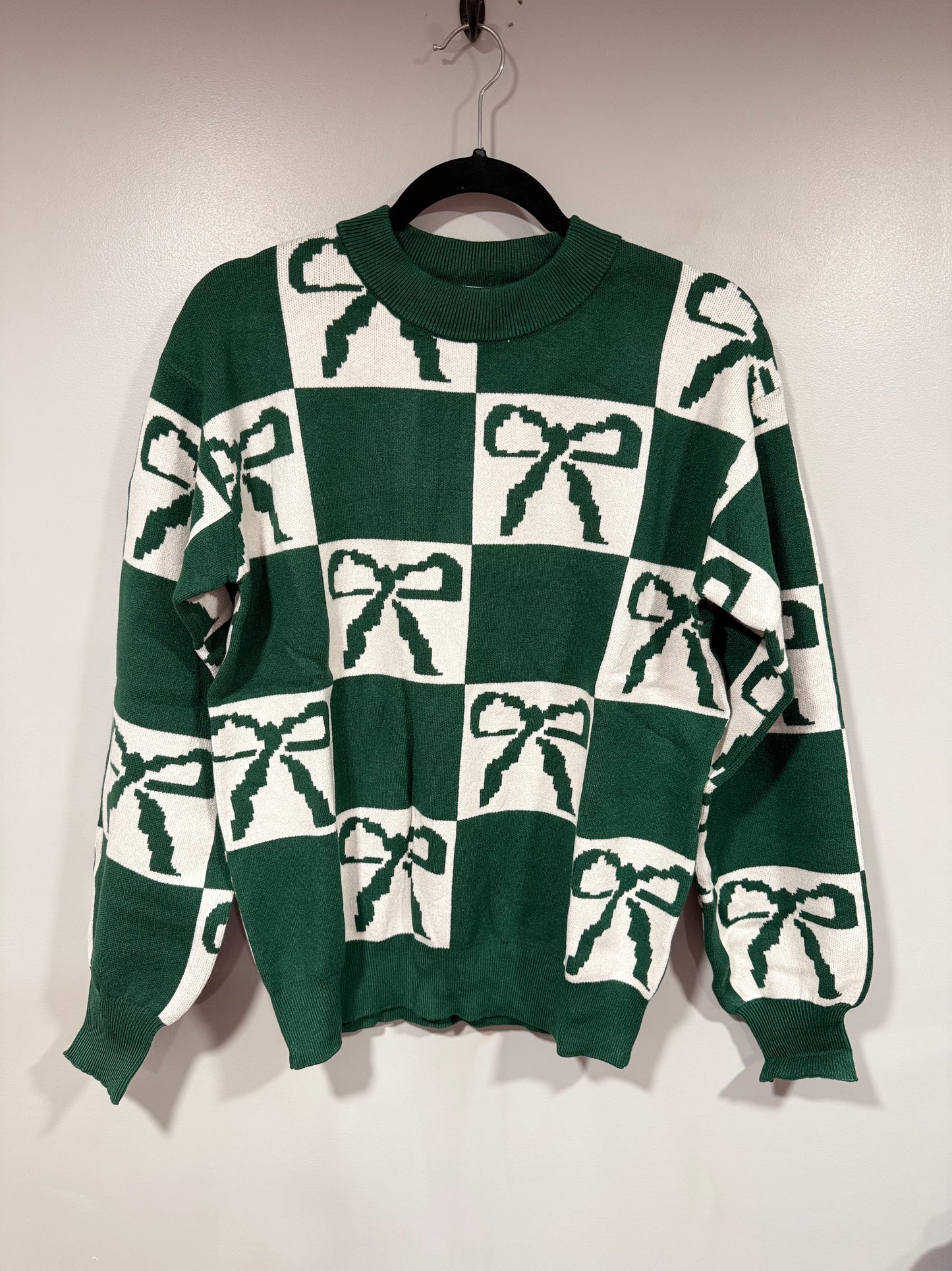 Green Checkered Bow Sweater