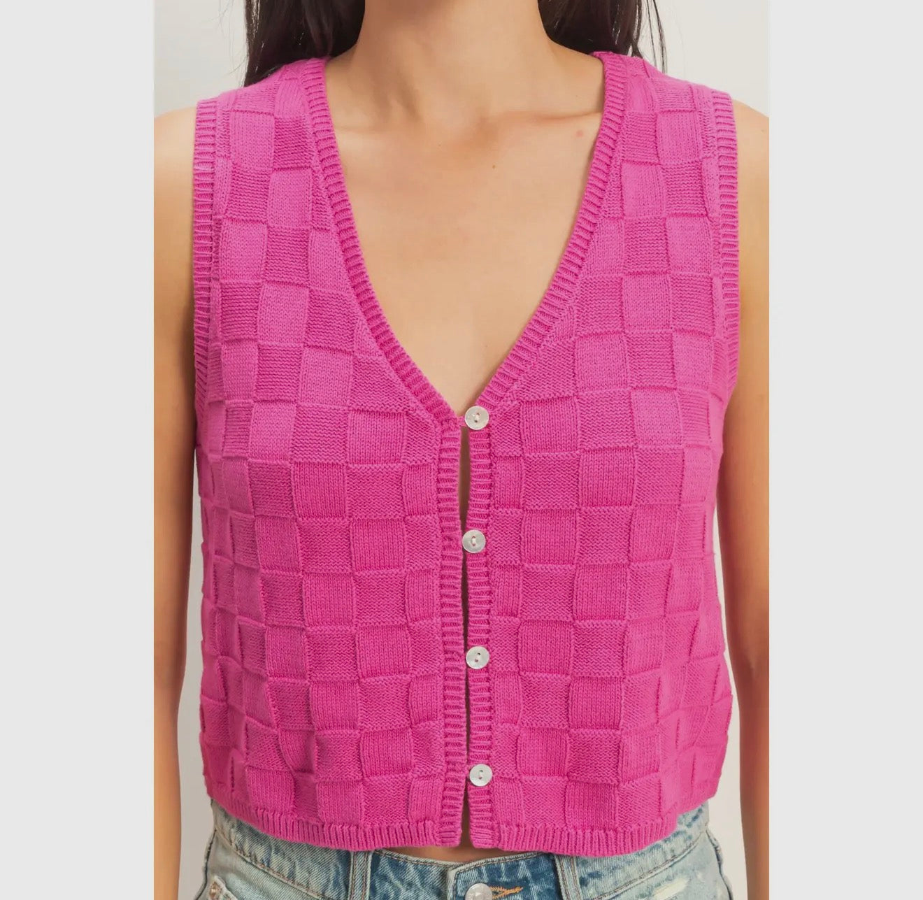 Basket Weave V-Neck Sleeveless Vest