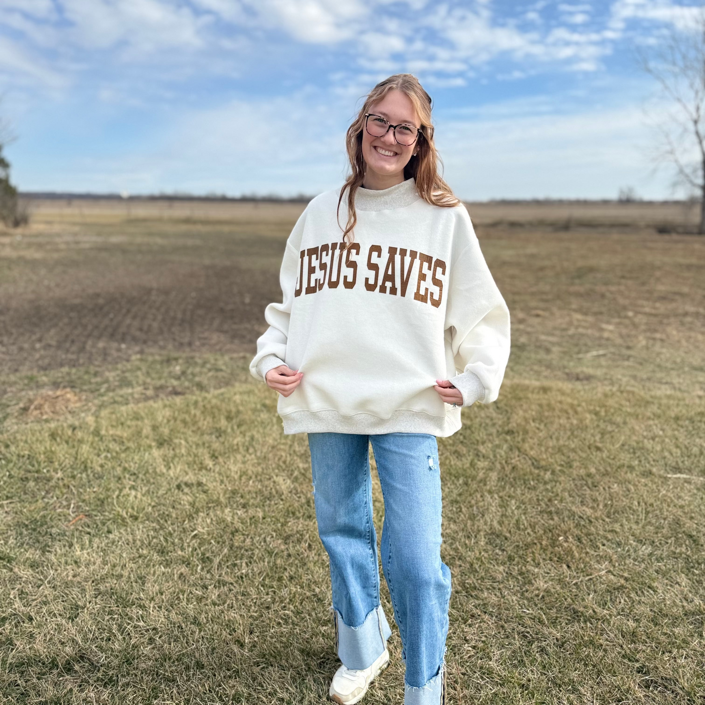 Jesus Saves ~ Cross Reversible Mock Neck Sweatshirt