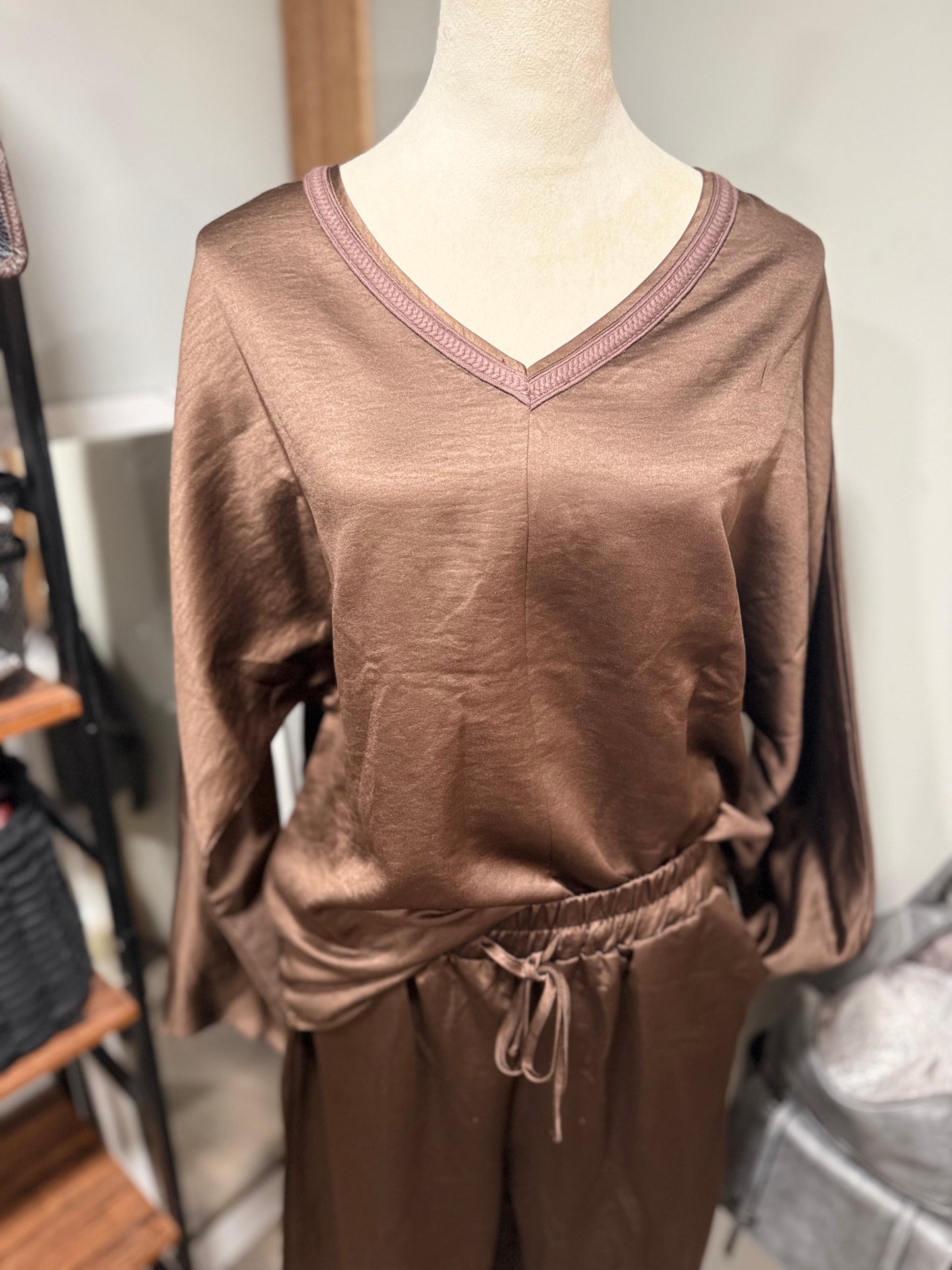 Brown Braided V-neck Set