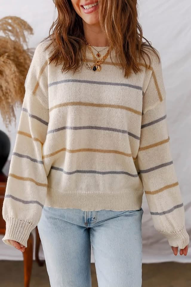 Striped Ribbed Edge Sweater