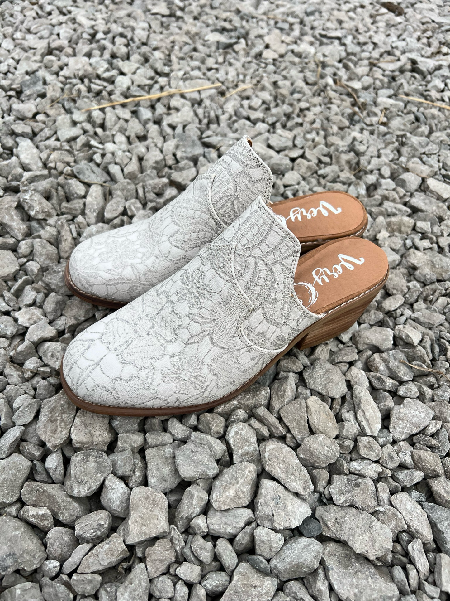 Embroidered Boot Style Slip on Heels