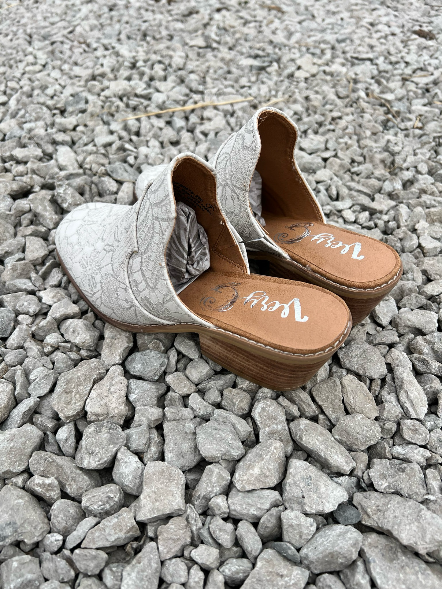 Embroidered Boot Style Slip on Heels