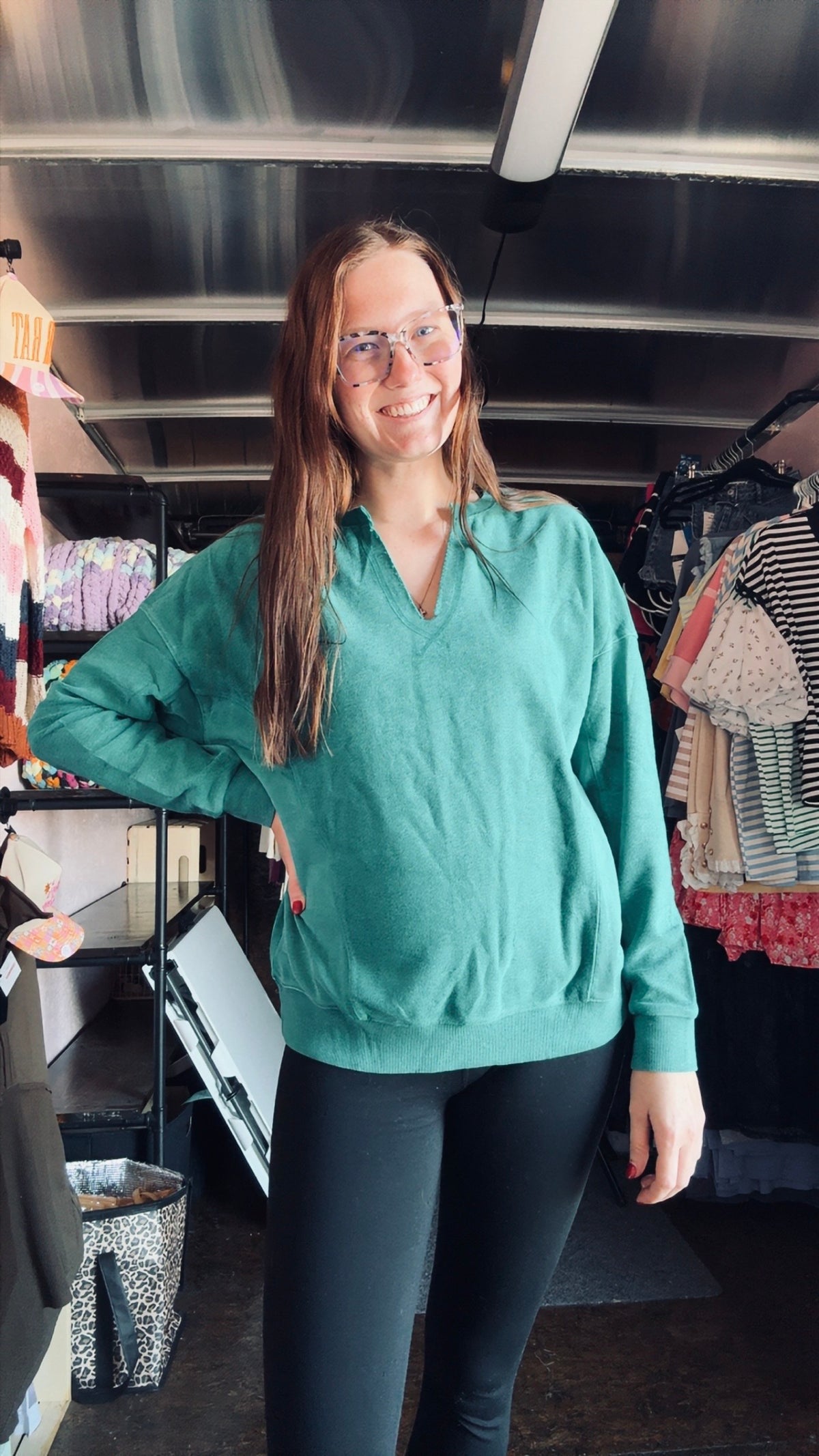 Teal V-Neck Sweatshirt