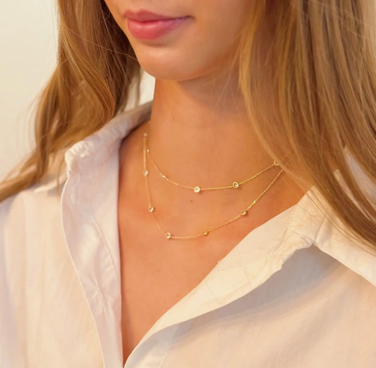 Crystal Bezel Station Layered Necklace