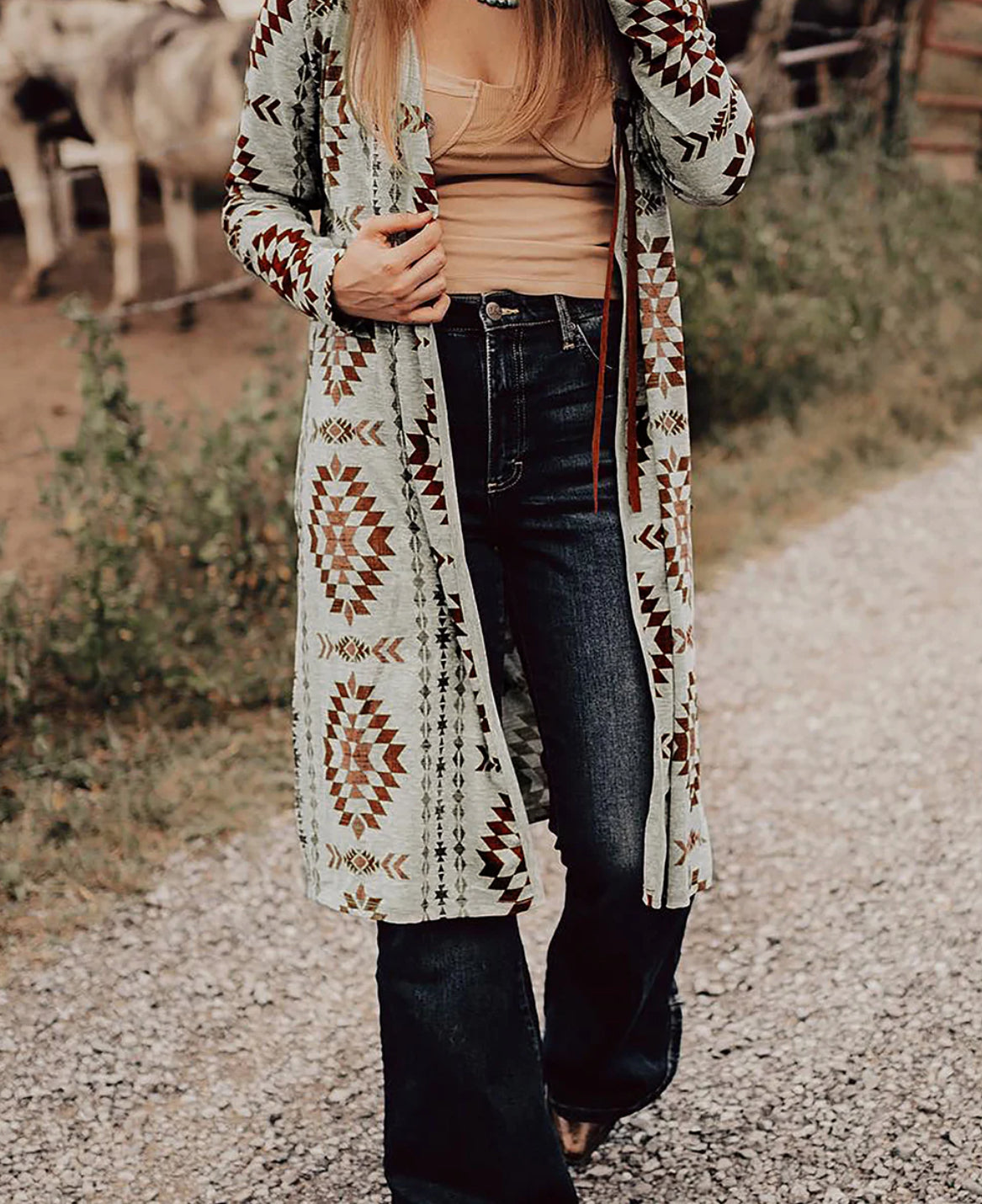 Brown Western Aztec Long Cardigan