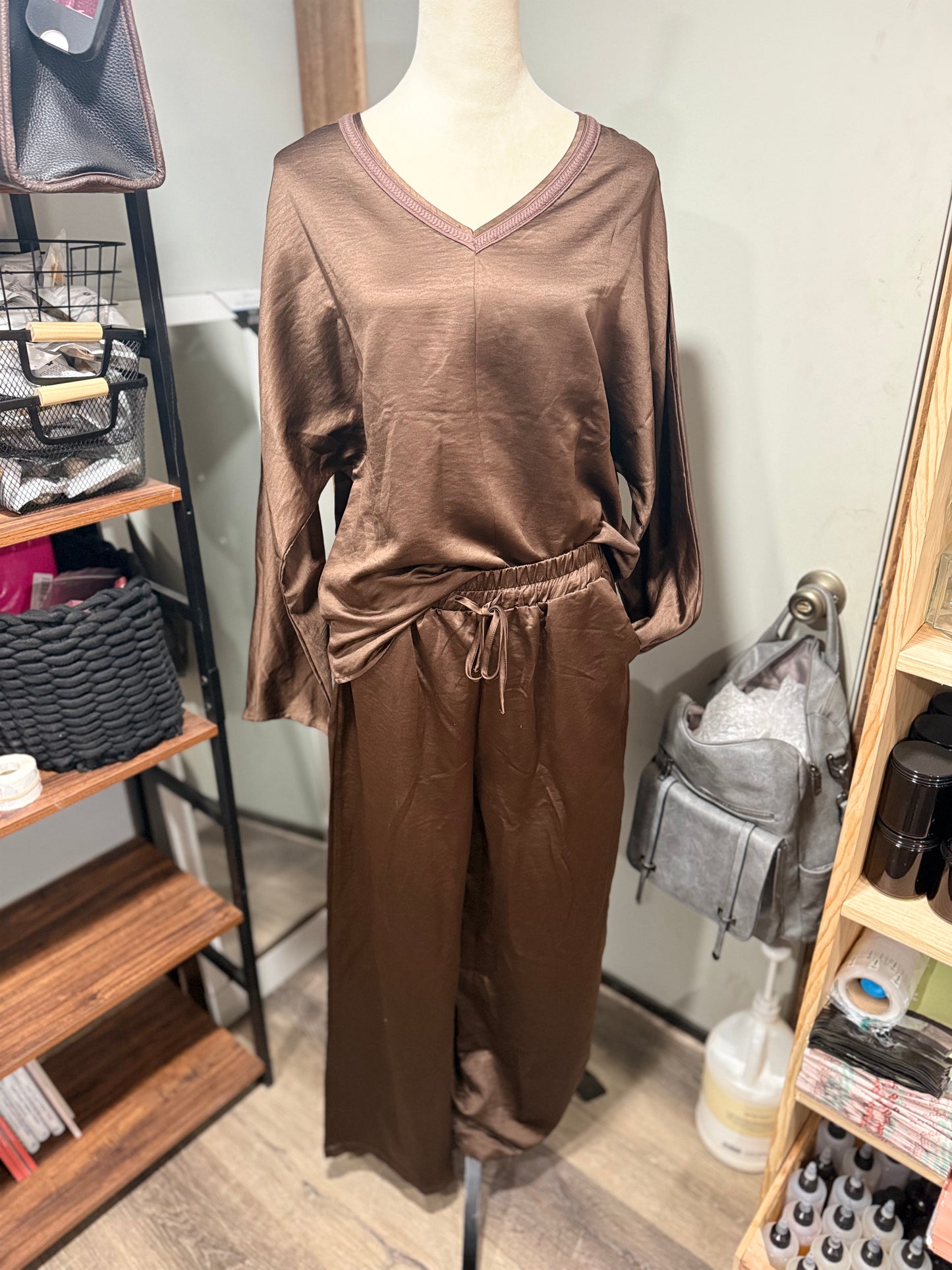 Brown Braided V-neck Set