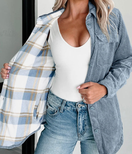Blue Corduroy Reversible Flannel