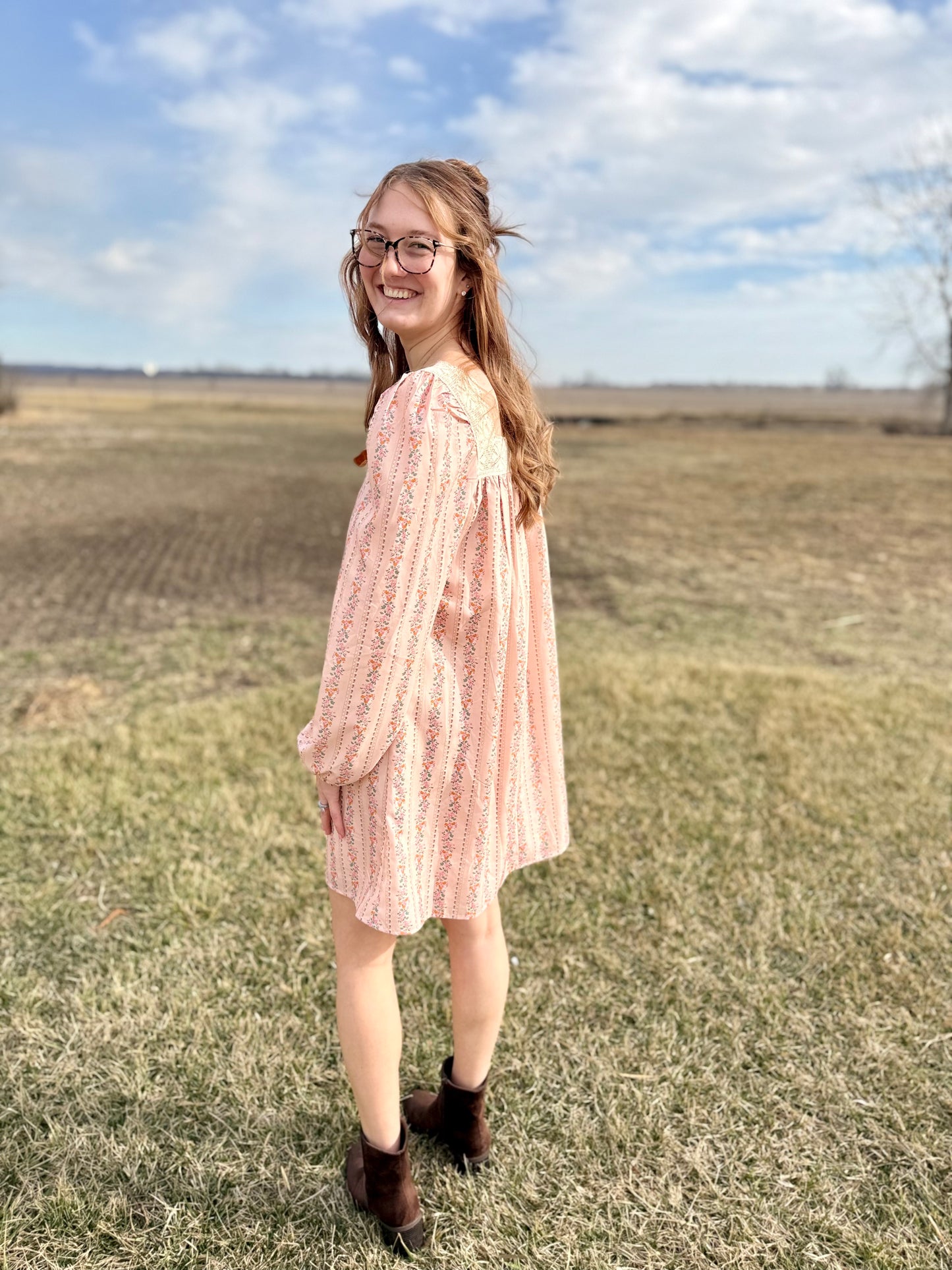 Floral Velvet Bow Loose Mini Dress