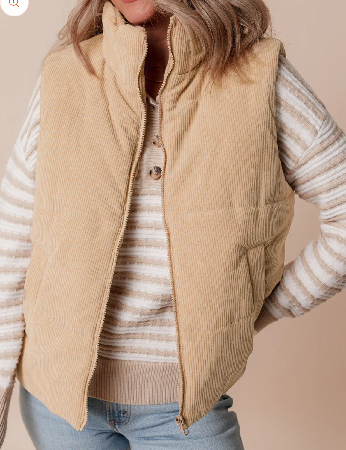 Corduroy Zip Up Puffer Vest