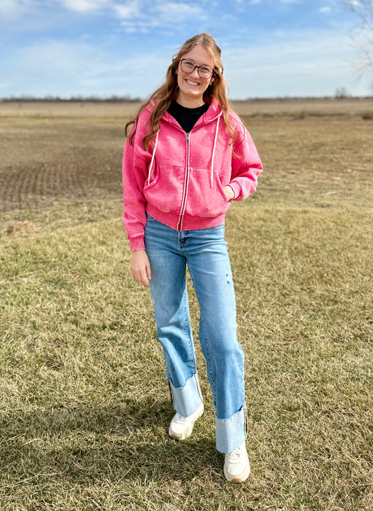 Zenana Pink Zip Jacket