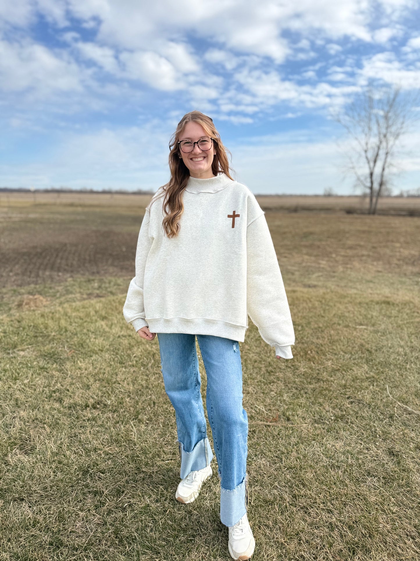Jesus Saves ~ Cross Reversible Mock Neck Sweatshirt