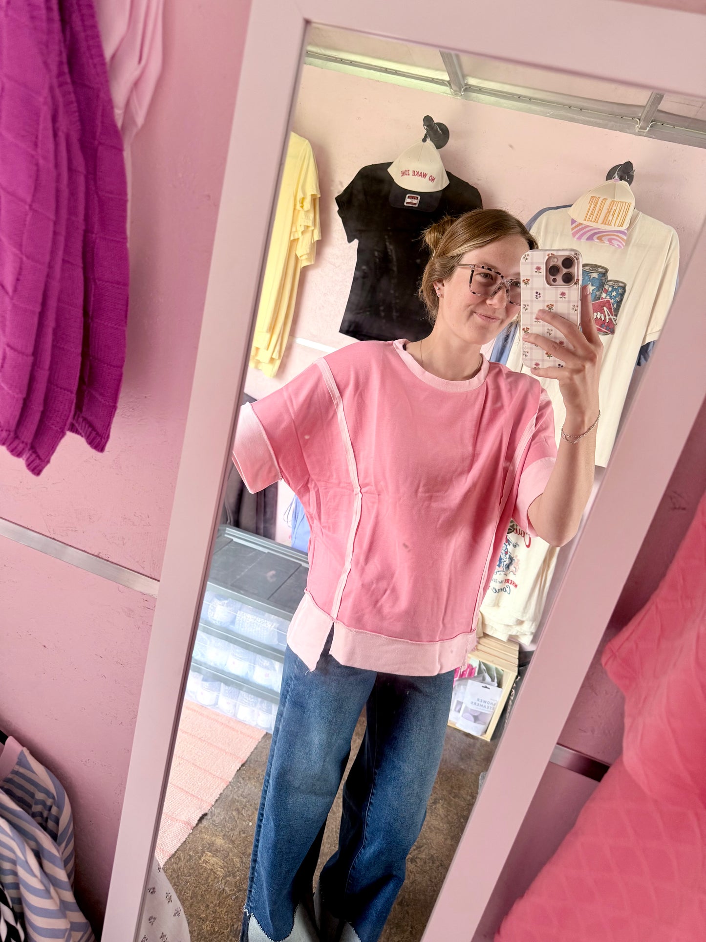 Baby Pink Raw Seam Top