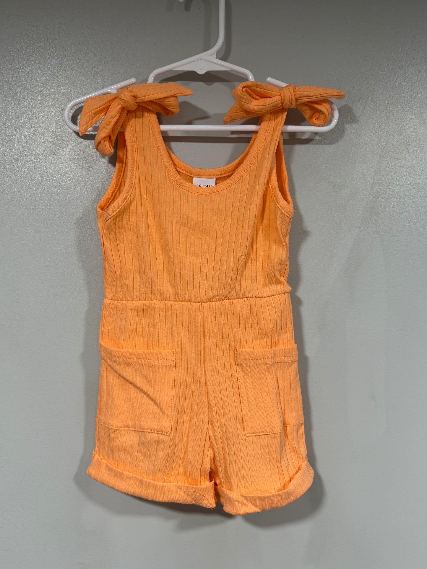 Ribbed Pocket Tied Tank Romper