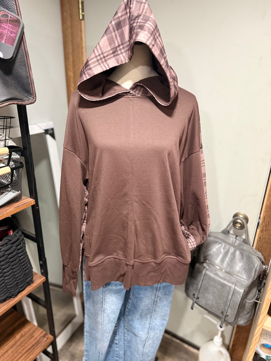 Back Plaid Slit Hoodie