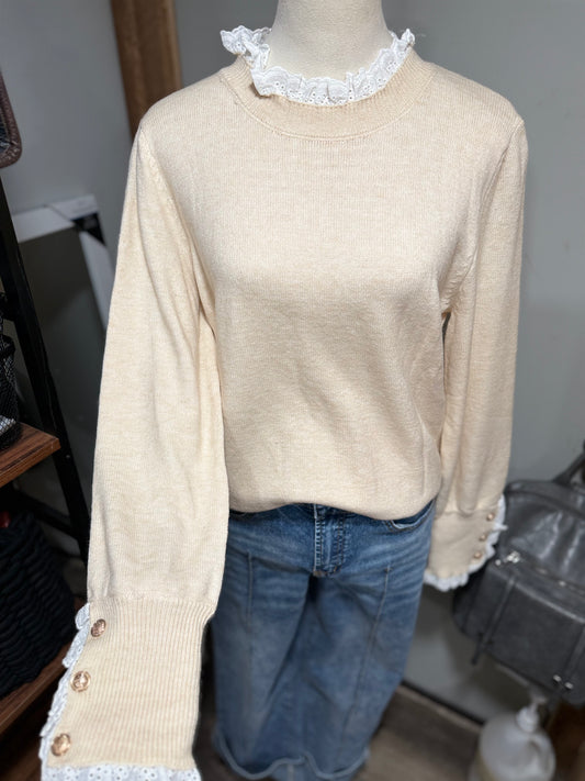 Beige Lace Trim Sweater