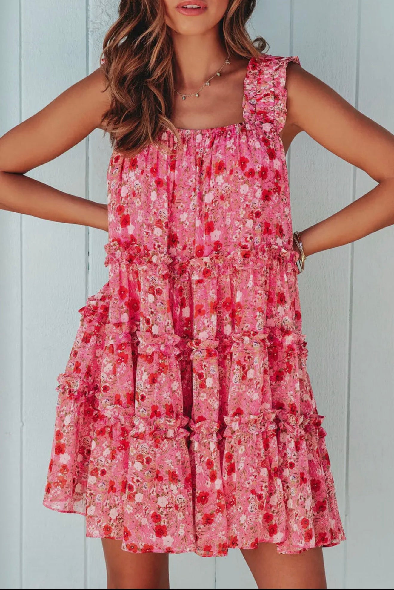 Red Ruffled Floral Dress - PREORDER