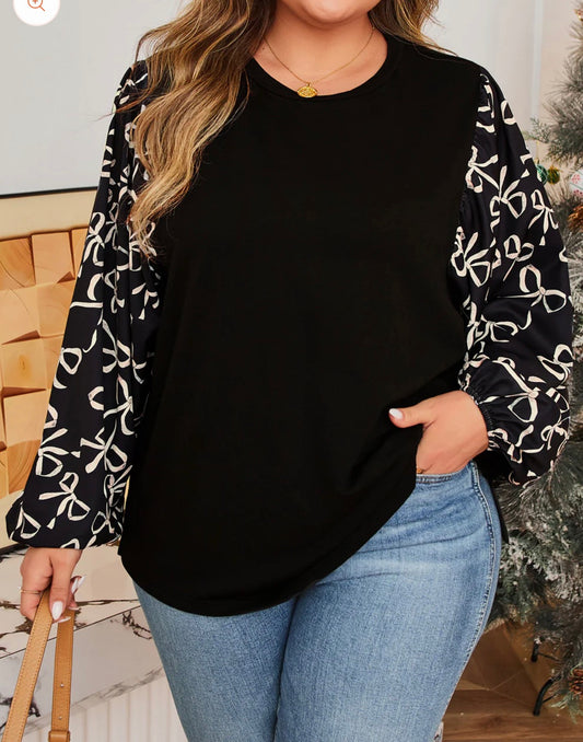 Black Bowknot Plus Blouse