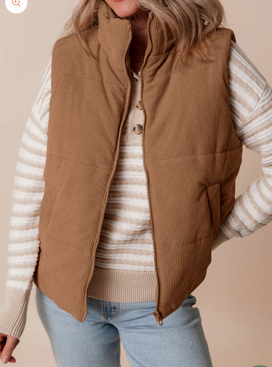 Corduroy Zip Up Puffer Vest