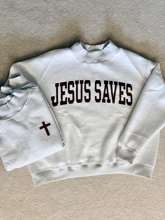 Jesus Saves ~ Cross Reversible Mock Neck Sweatshirt