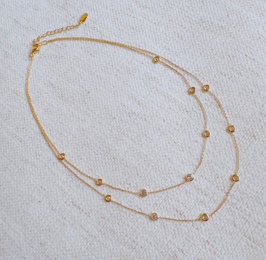 Crystal Bezel Station Layered Necklace