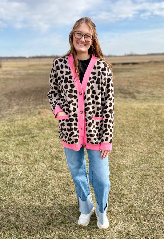 Pink Trim Leopard Cardigan