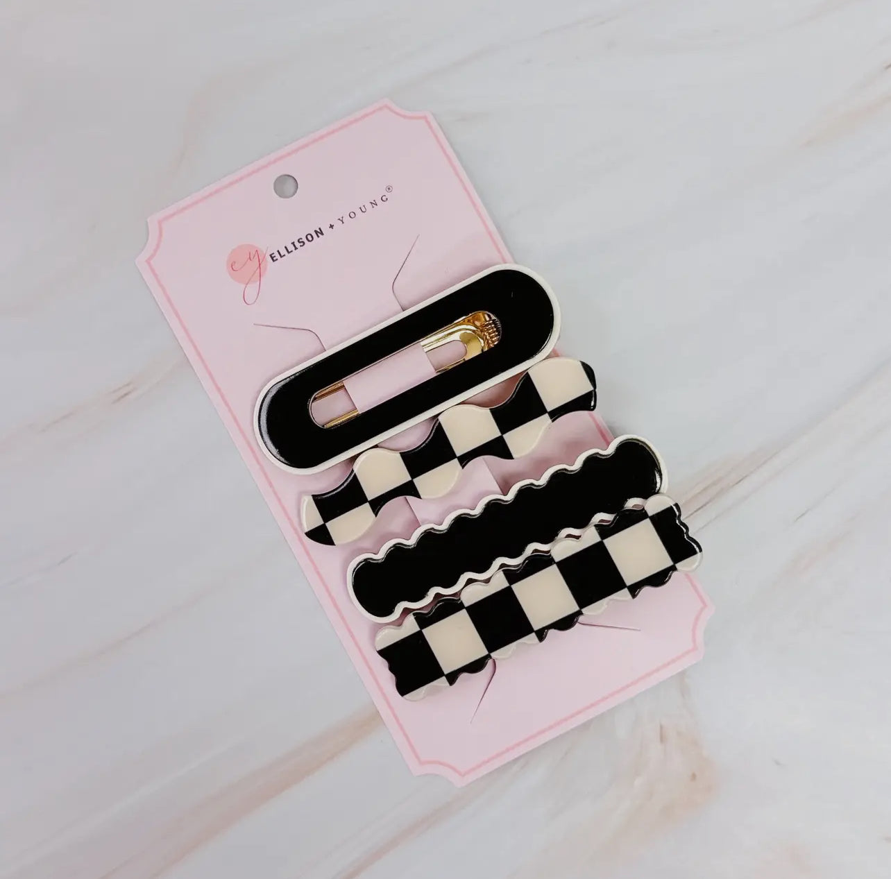 Checkered Wavy Creaseless Hair Clip Set of 4