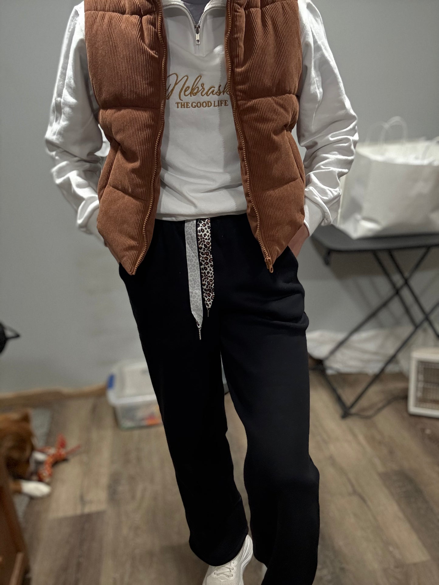 Fleece Drawstring Black Pants