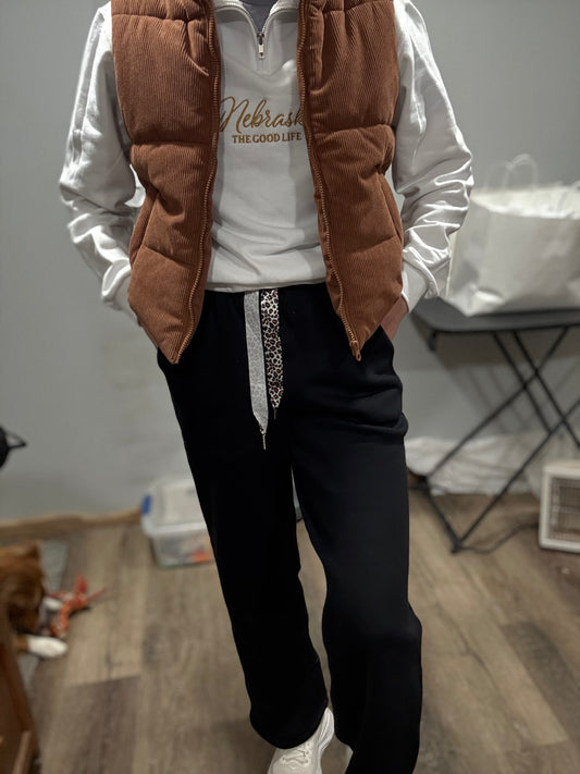 Fleece Drawstring Black Pants