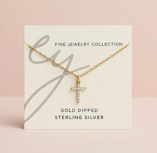 18K Gold Dipped Sterling Silver Dainty Cross Necklace