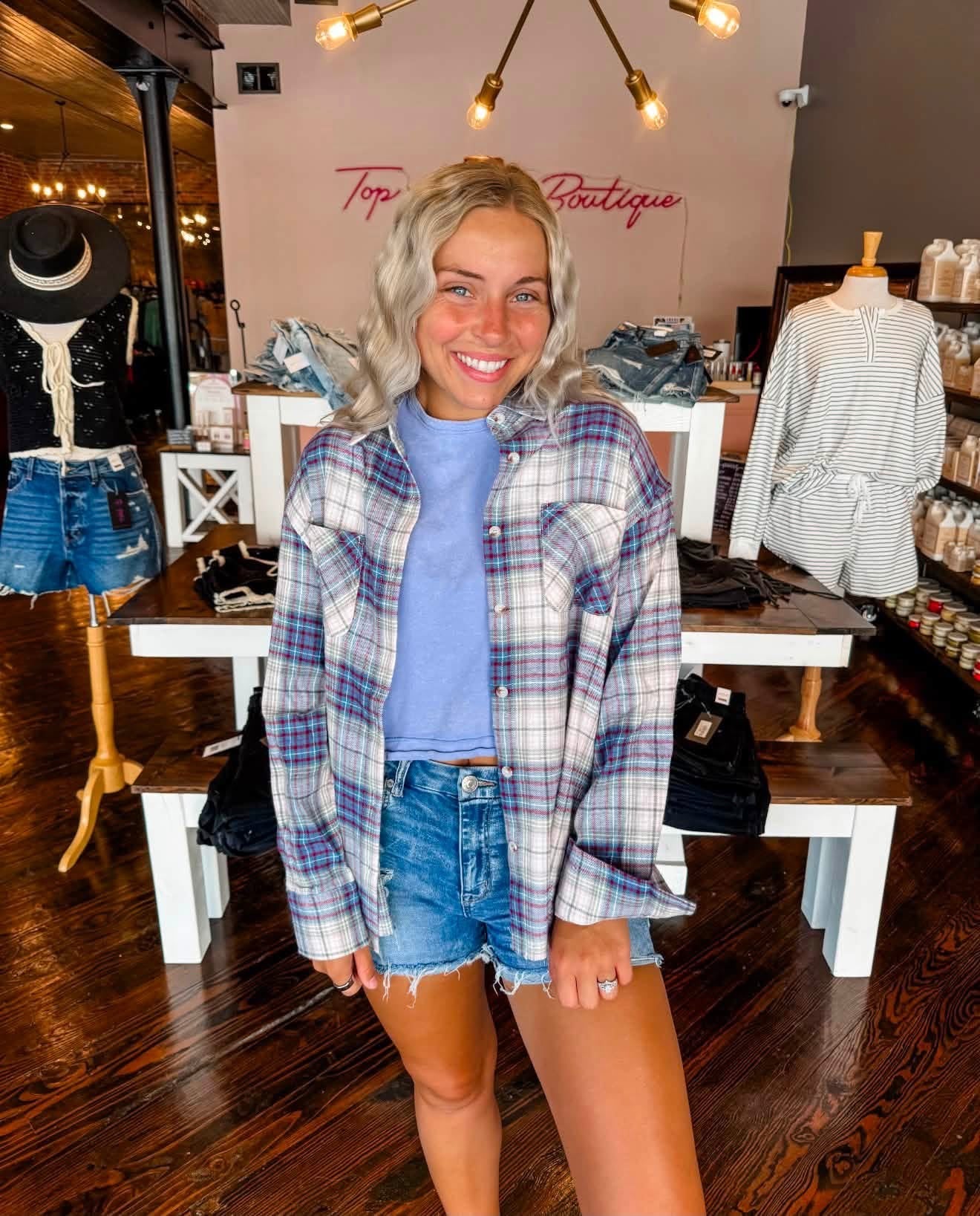 Blue Plaid Button Shirt