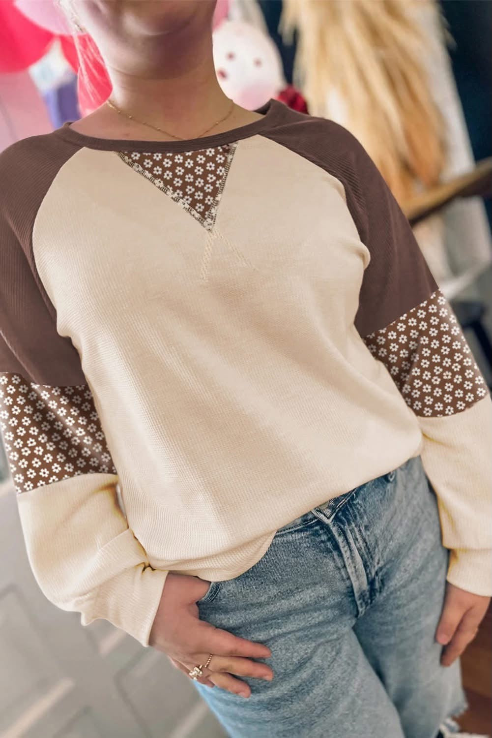 Brown Floral Patch Work Top