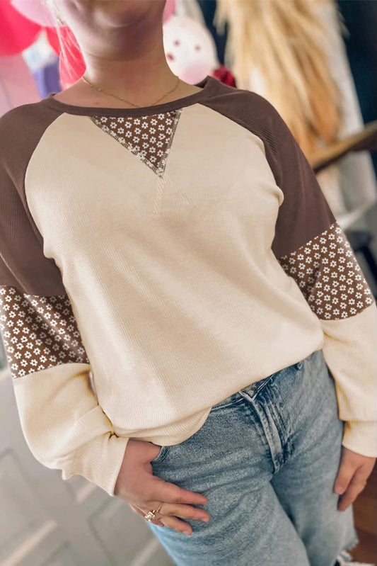 Brown Floral Patch Work Top