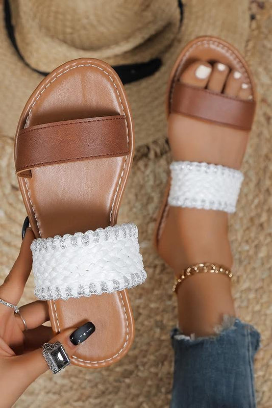 Brown & White 2 Strap Sandals