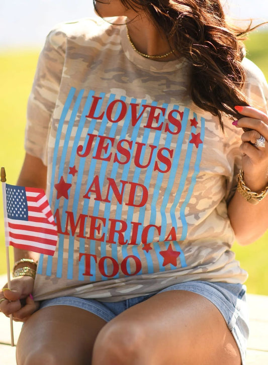 Loves Jesus & America Too Camo Tee