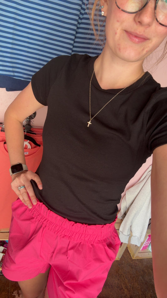 Black Slim Crew Neck Top