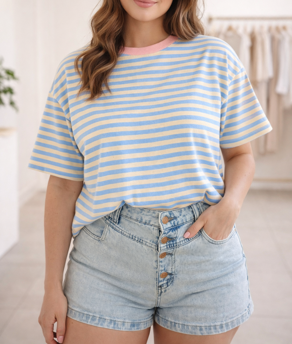 Blue Stripe Plus Top