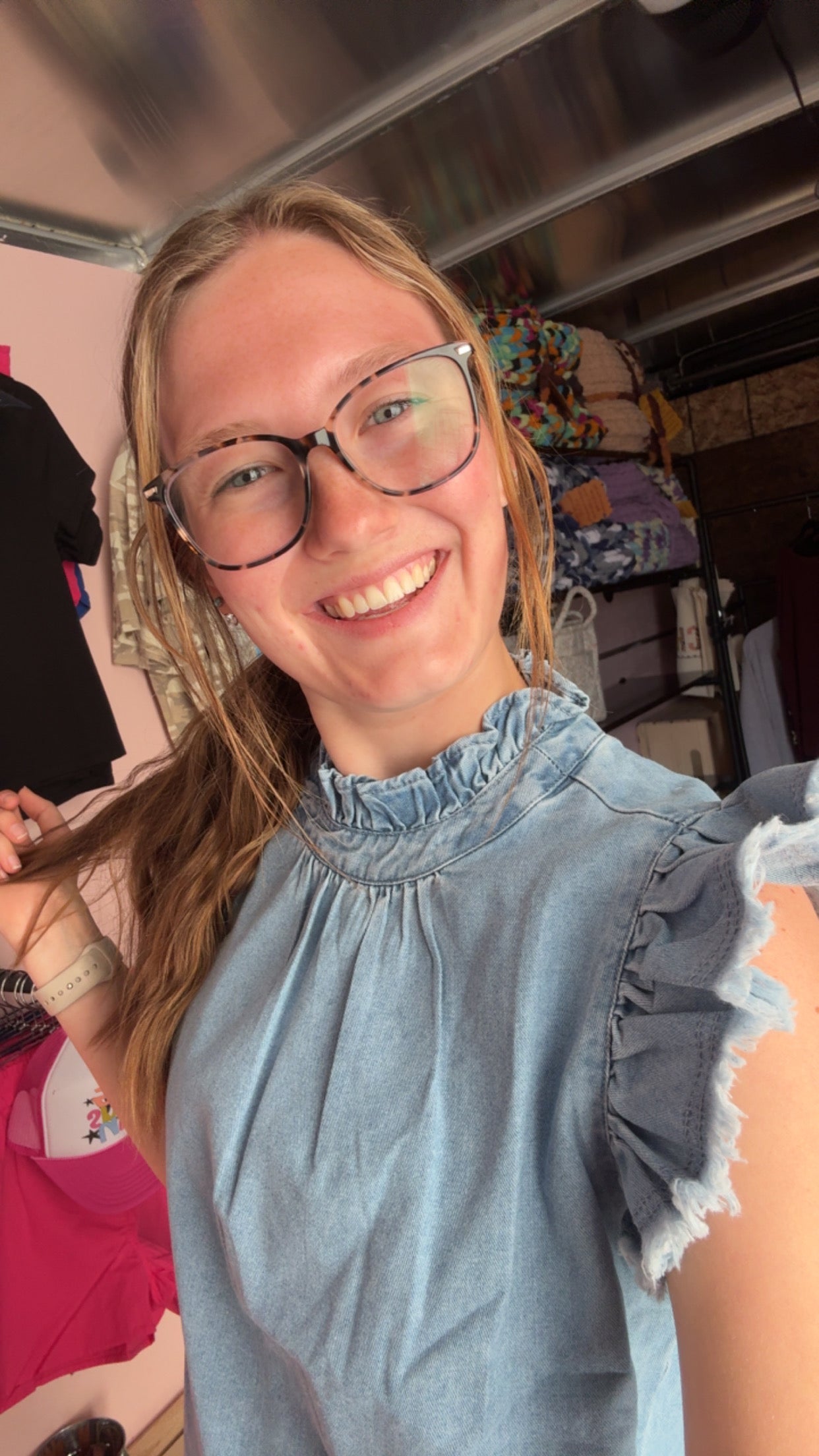Blue Denim Frilled Top