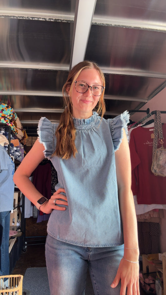 Blue Denim Frilled Top