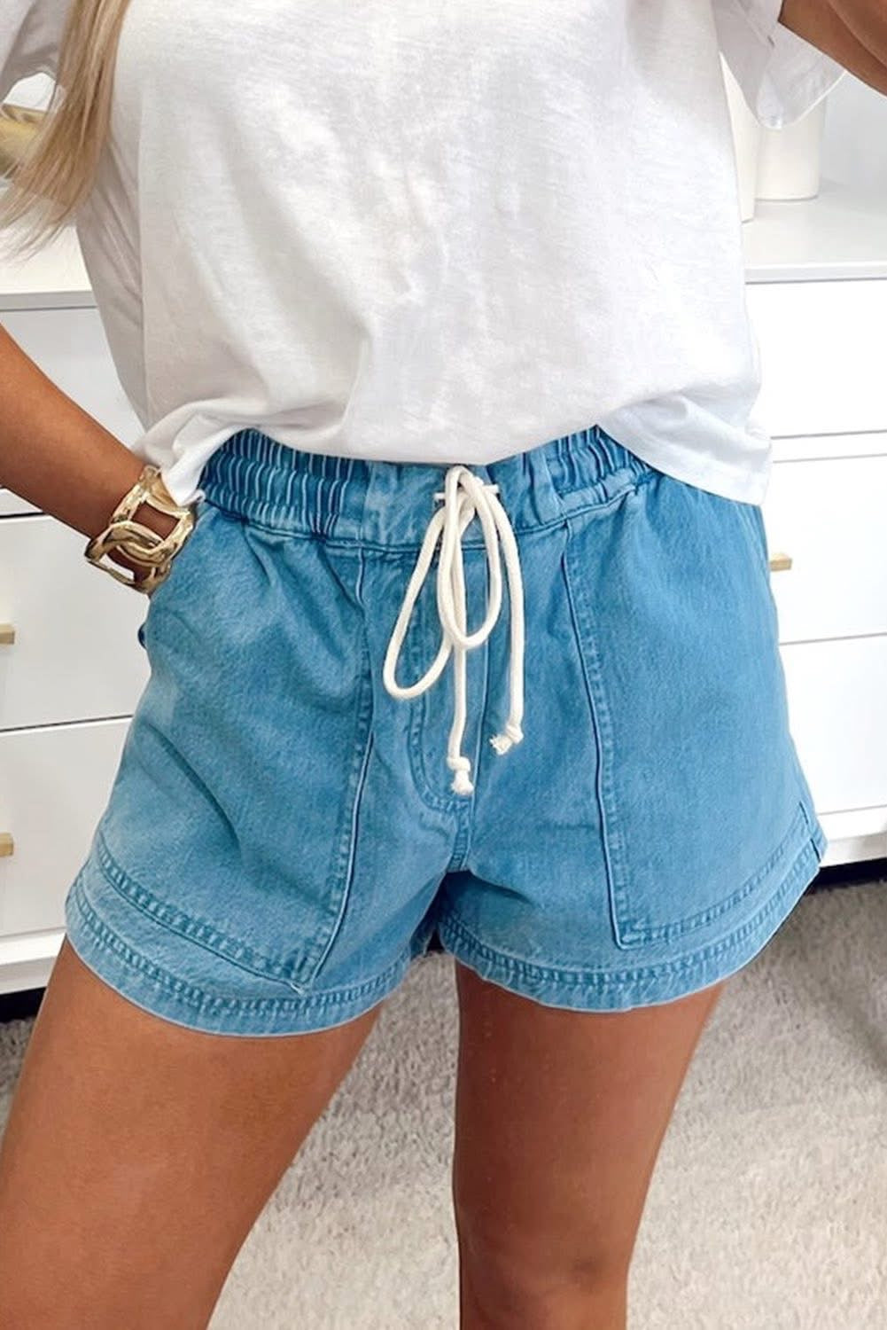 Blue Elastic Waist Shorties