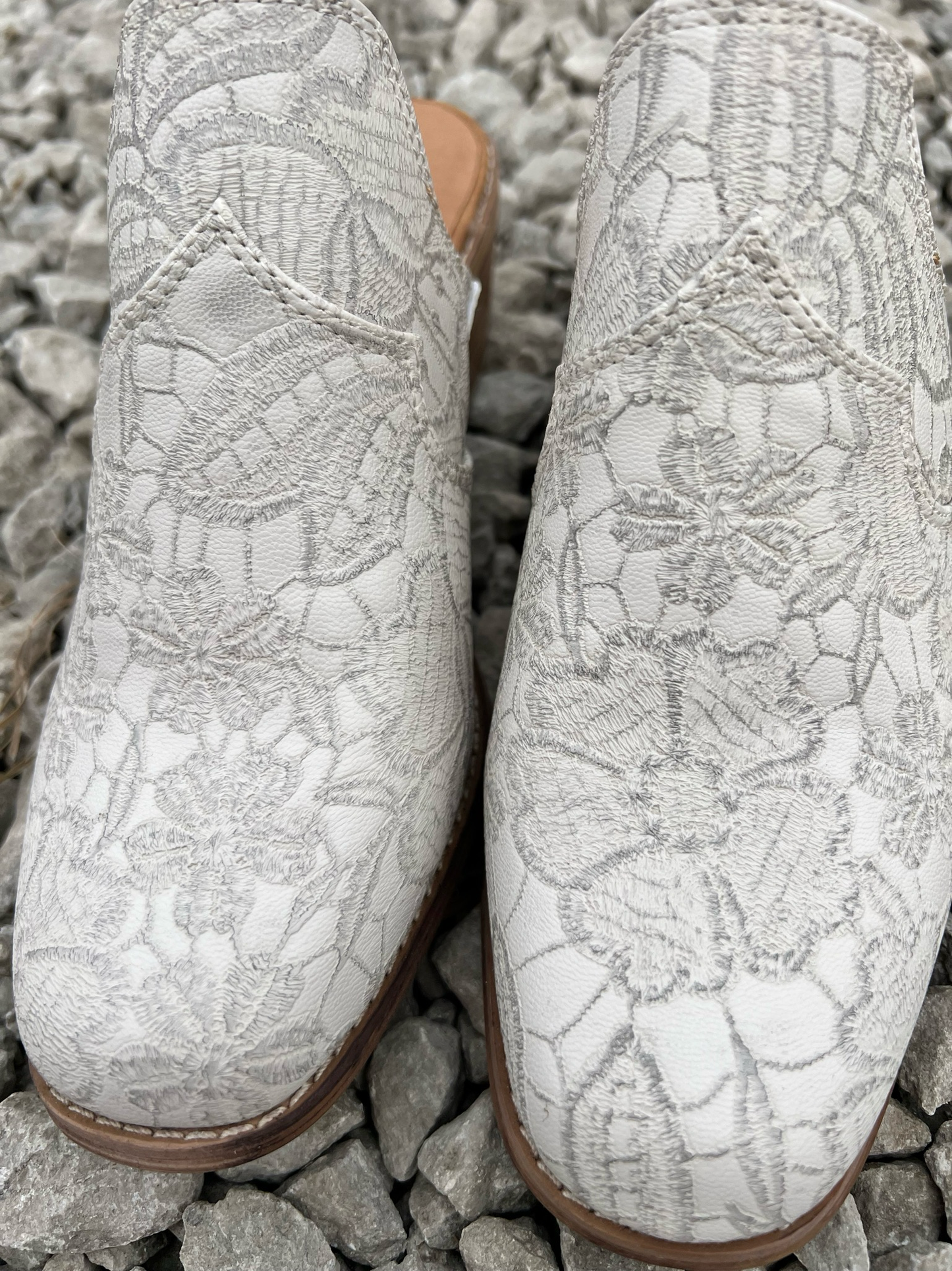 Embroidered Boot Style Slip on Heels
